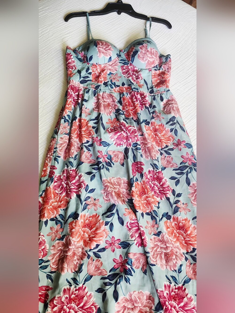 Floral Maxi Dress in Coral & Pink on Light Blue